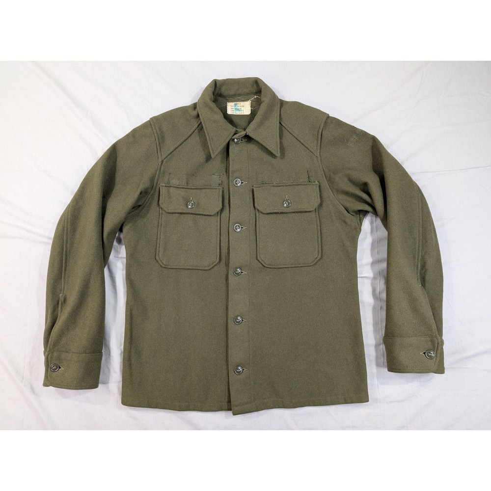 Vintage Military Issue Shirt Adult Small Wool Green Distressed 8405-188-3792